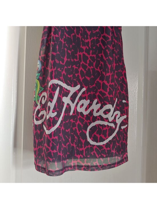Ed Hardy Slip Dress Tattoo Snake Bratz Sleeze Y2K Mini Strappy Edgy Clubwear L - Picture 10 of 12